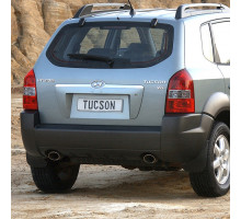 Бампер задний в цвет кузова Hyundai Tucson 1 (2004-2010) под две трубы и расширители